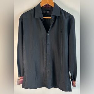 Hard Rock Black Label Button Up Shirt Flip Cuff Guitar Logo Soft Modal Size L